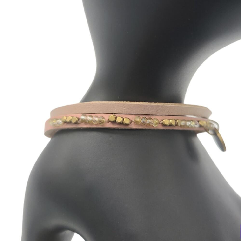 Anthropologie X Cocobelle Tan Leather Gold Beaded Bracelet
